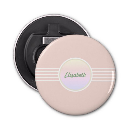 Retro Glam Aangepaste pasta Coral Pink en Opal Button Flesopener (Voorkant)