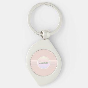 Retro Glam Aangepaste pasta Coral Pink en Opal Sleutelhanger