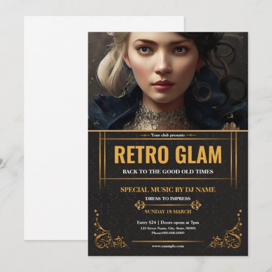 Retro Glam Feest Flyer Sjabloon (Voorkant / Achterkant)