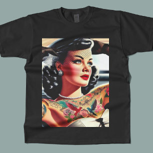 Retro Glam getatoeëerde pin-up T-shirt