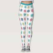 Retro Glam Girly 60s Glitter Bloemen Goud Blauw Ro Leggings (Voorkant)