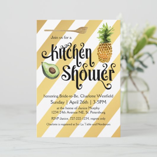 Retro Glam Gold Stripes Keukendouche Kaart (Staand voorkant)