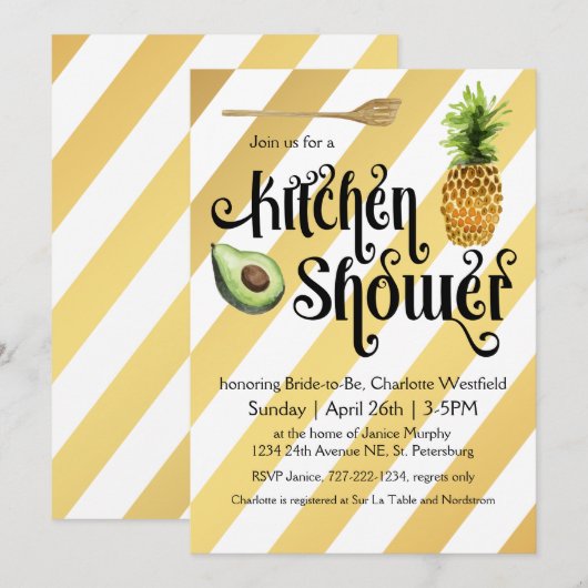 Retro Glam Gold Stripes Keukendouche Kaart (Voorkant / Achterkant)