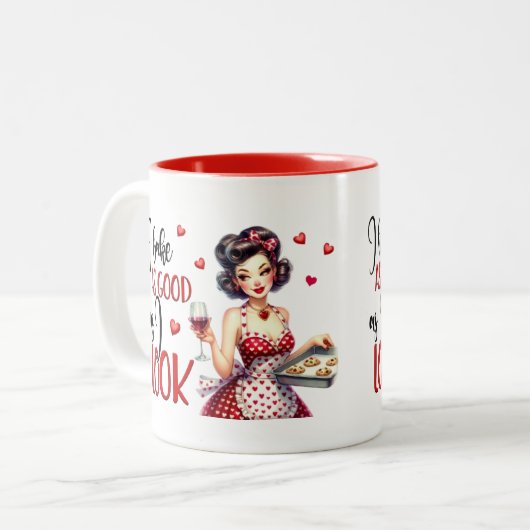 Retro Glam Huisvrouw Grappig Sarcastisch Keuken Qu Tweekleurige Koffiemok (Voorkant links)