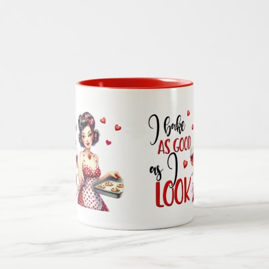 Retro Glam Huisvrouw Grappig Sarcastisch Keuken Qu Tweekleurige Koffiemok (Center)