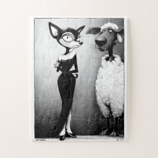 Retro Glam Kat en Schaap Jigsaw Puzzel