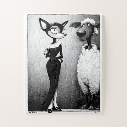Retro Glam Kat en Schaap Jigsaw Puzzel (Verticaal)