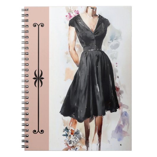 Retro Glam Little Black Dress (LBD) Dagboek Notitieboek (Voorkant)