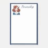 Retro Glam Marine Meisje Blauwe Grens Personaliser Post-it® Notes (Voorkant)