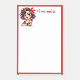Retro Glam Meisje Roos Tattoo Rode Grens Personali Post-it® Notes