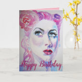 Retro Glam Meisjes Verjaardag Kaart Waterverf (Gele Bloem)