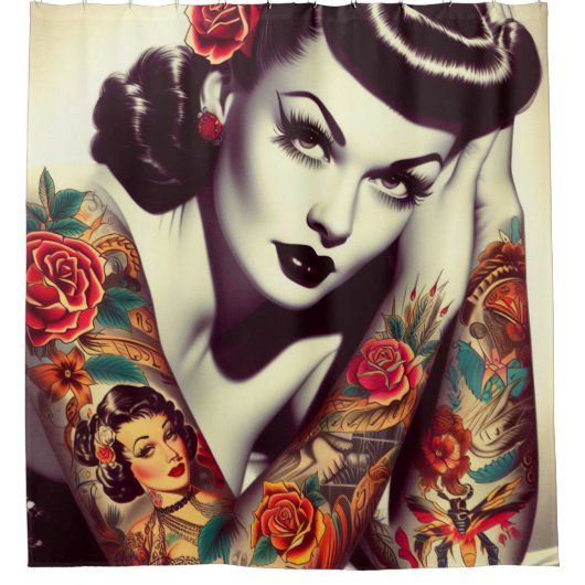 Retro Glam Pin-up Douchegordijn (Voorkant)