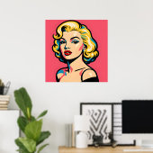 Retro Glam Pop Art - Vintage Blondine Poster (Thuiskantoor)