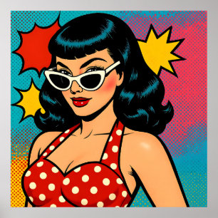 Retro Glam Pop Art Vrouw in Cat-Eye Zonnebril Poster