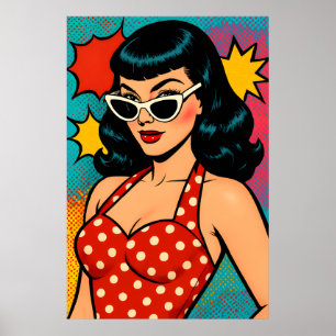 Retro Glam Pop Art Vrouw in Cat-Eye Zonnebril Poster