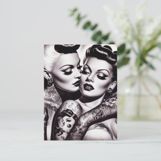 Retro Glam Tattoo Meisjes Briefkaart (Staand voorkant)