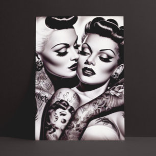 Retro Glam Tattoo Meisjes Briefkaart