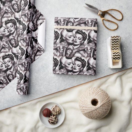 Retro Glam Tattoo Meisjes Cadeaupapier (Crafts)