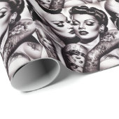 Retro Glam Tattoo Meisjes Cadeaupapier (Rol Hoek)