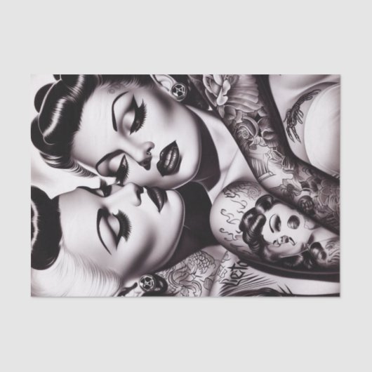 Retro Glam Tattoo Meisjes Tissuepapier (Voorkant)