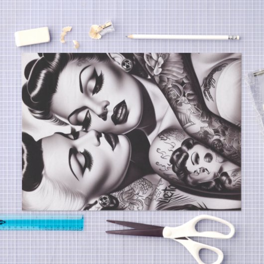 Retro Glam Tattoo Meisjes Tissuepapier (Craft)