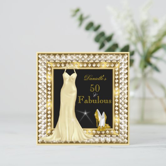 Retro Glamor Hollywood Fabulous 50 Gold Deco Kaart (Staand voorkant)