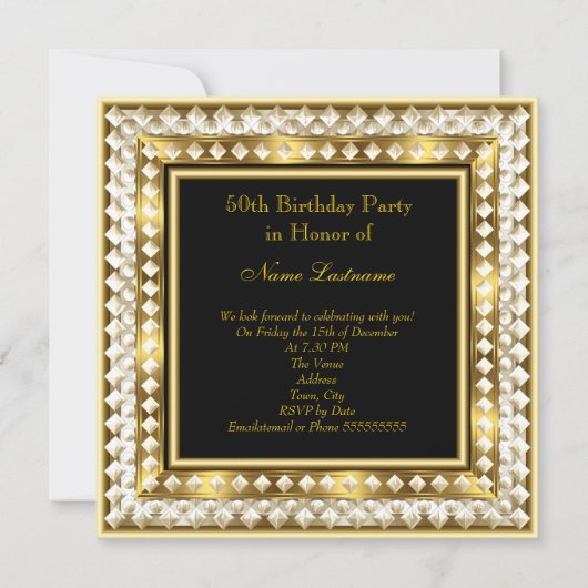 Retro Glamor Hollywood Fabulous 50 Gold Deco Kaart (Achterkant)