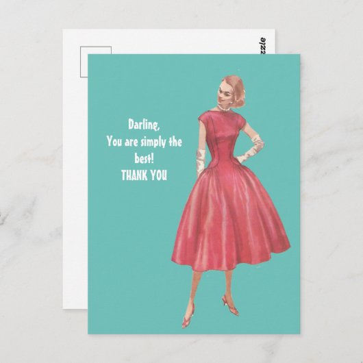 Retro Glamor Woman Dank u Briefkaart (Voorkant / Achterkant)