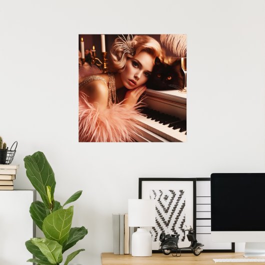  retro glamour art deco vrouw poster (Thuiskantoor)