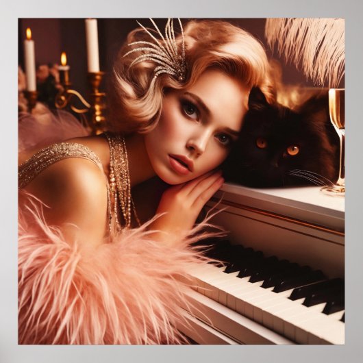  retro glamour art deco vrouw poster (Voorkant)