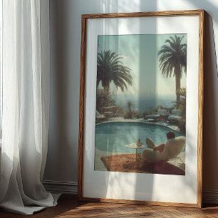 Retro Glamour: Cocktails aan het zwembad in Los An Poster