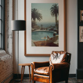 Retro Glamour: Cocktails aan het zwembad in Los An Poster