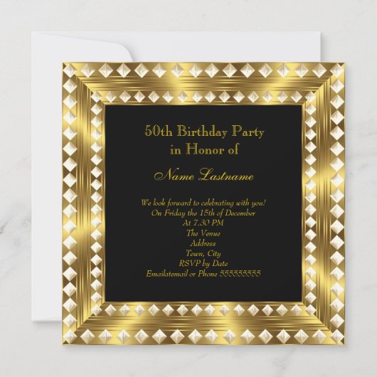 Retro Glamour Hollywood Prachtig 50 Goud Deco 3 Kaart (Achterkant)