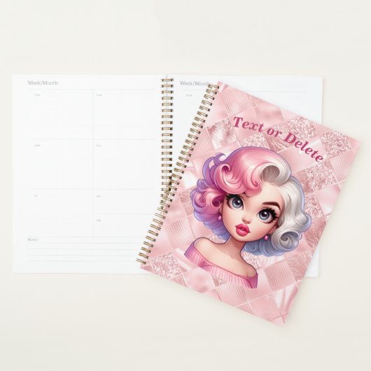 Retro Glamour Meisje Animatie Schattigee Cartoon B Planner (Display)