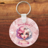 Retro Glamour Meisje Animatie Schattigee Cartoon B Sleutelhanger (Achterkant)