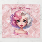 Retro Glamour Meisje Animatie Schattigee Cartoon B Sparkling Wijnetiket (Enkel label)