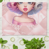 Retro Glamour Meisje Animatie Schattigee Cartoon B Theedoek (Gevouwen)