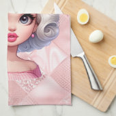 Retro Glamour Meisje Animatie Schattigee Cartoon B Theedoek (Quarter Fold)