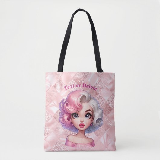 Retro Glamour Meisje Animatie Schattigee Cartoon B Tote Bag (Voorkant)
