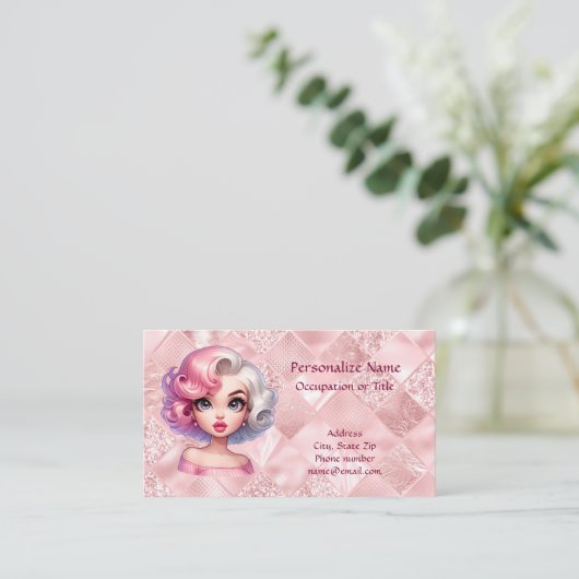 Retro Glamour Meisje Animatie Schattigee Cartoon B Visitekaartje (Staand voorkant)