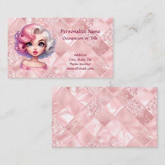 Retro Glamour Meisje Animatie Schattigee Cartoon B Visitekaartje (Voorkant / Achterkant)