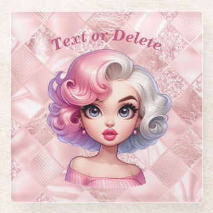 Retro Glamour Meisje Geanimeerd Schattig Cartoon S Glazen Onderzetter