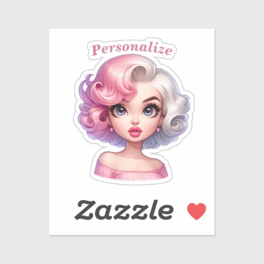 Retro Glamour Meisje Geanimeerde Cartoon Personali Sticker (Vel)