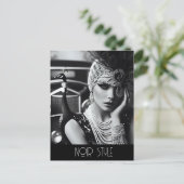 retro glamour meisje met pauw briefkaart (Staand voorkant)