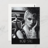 retro glamour meisje met pauw briefkaart (Voorkant / Achterkant)