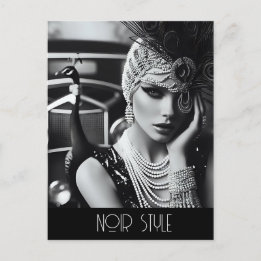  retro glamour meisje met pauw briefkaart