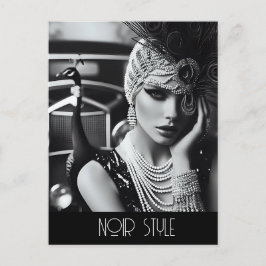  retro glamour meisje met pauw briefkaart