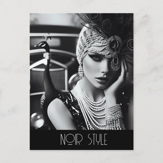 retro glamour meisje met pauw briefkaart (Voorkant)