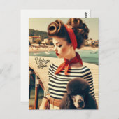  retro glamour meisje met poedel briefkaart (Voorkant / Achterkant)