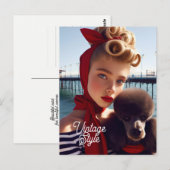  retro glamour meisje met poedel briefkaart (Voorkant / Achterkant)